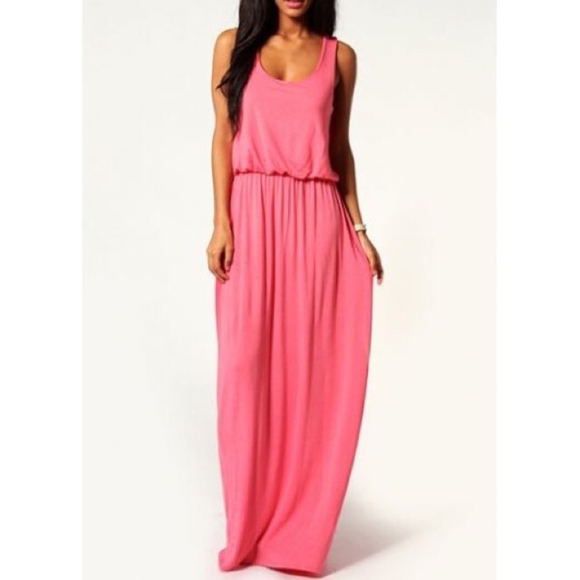 Boohoo Racerback Maxi Dress Pink Jersey Size 10 - Picture 1 of 7